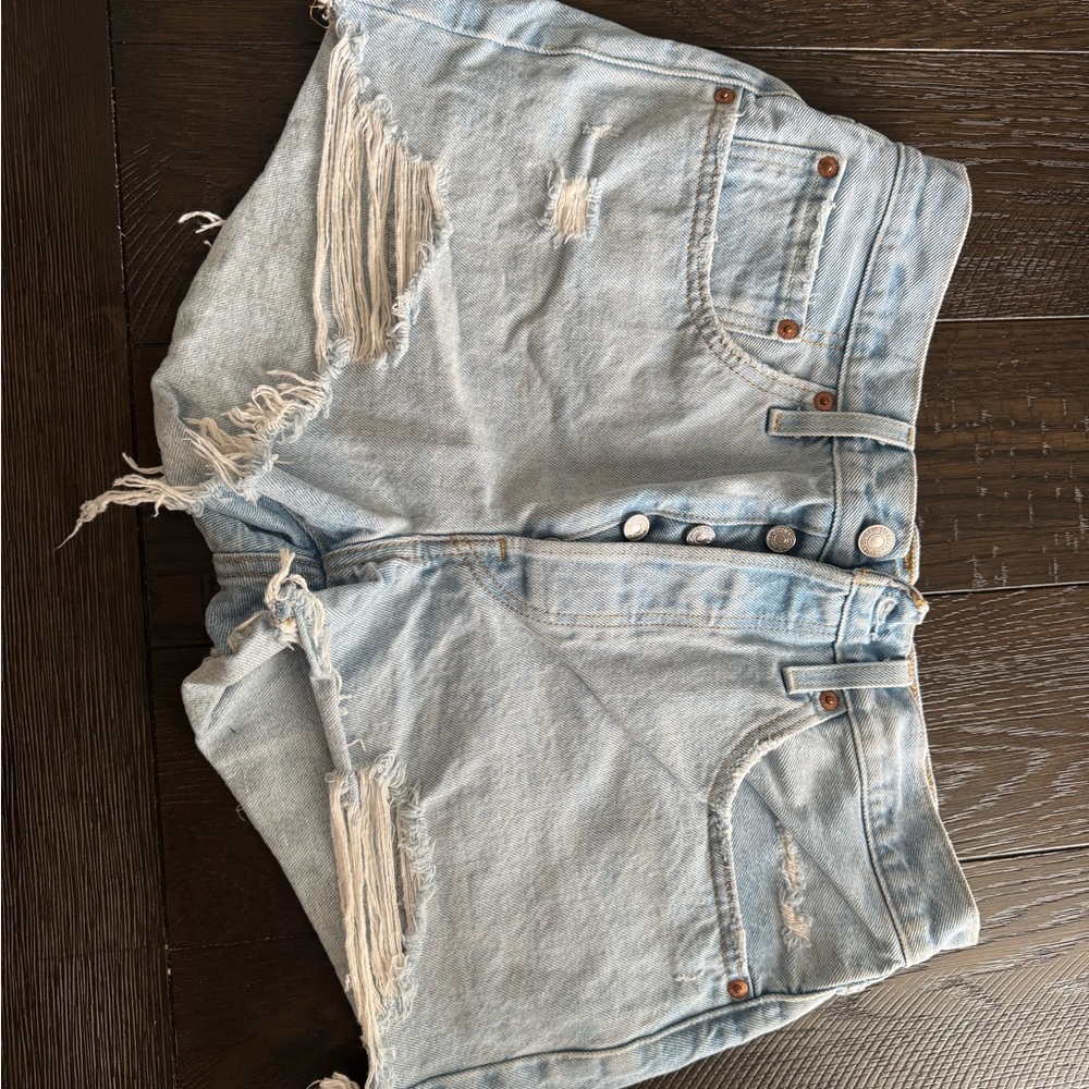 Light Blue Distressed Denim Shorts